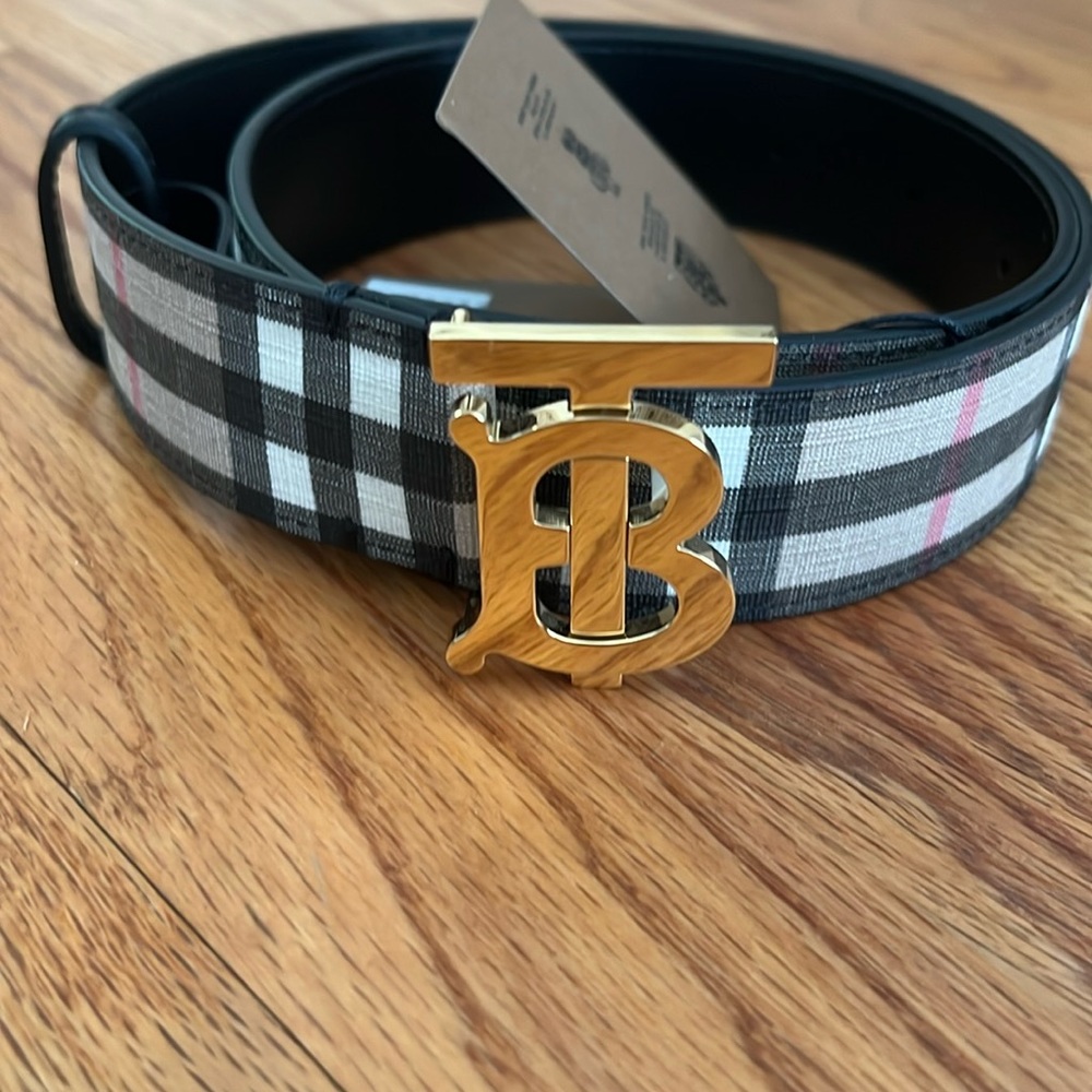 Burberry check belt with TB buckle